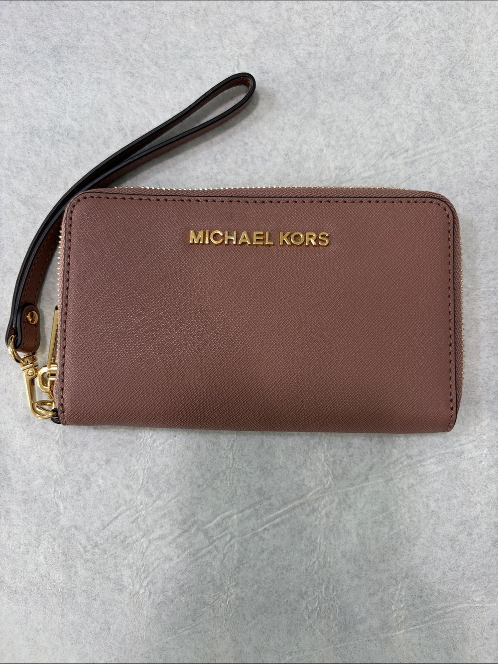 Michael Kors Mauve Brown Wristlet Wallet with Gold Logo
